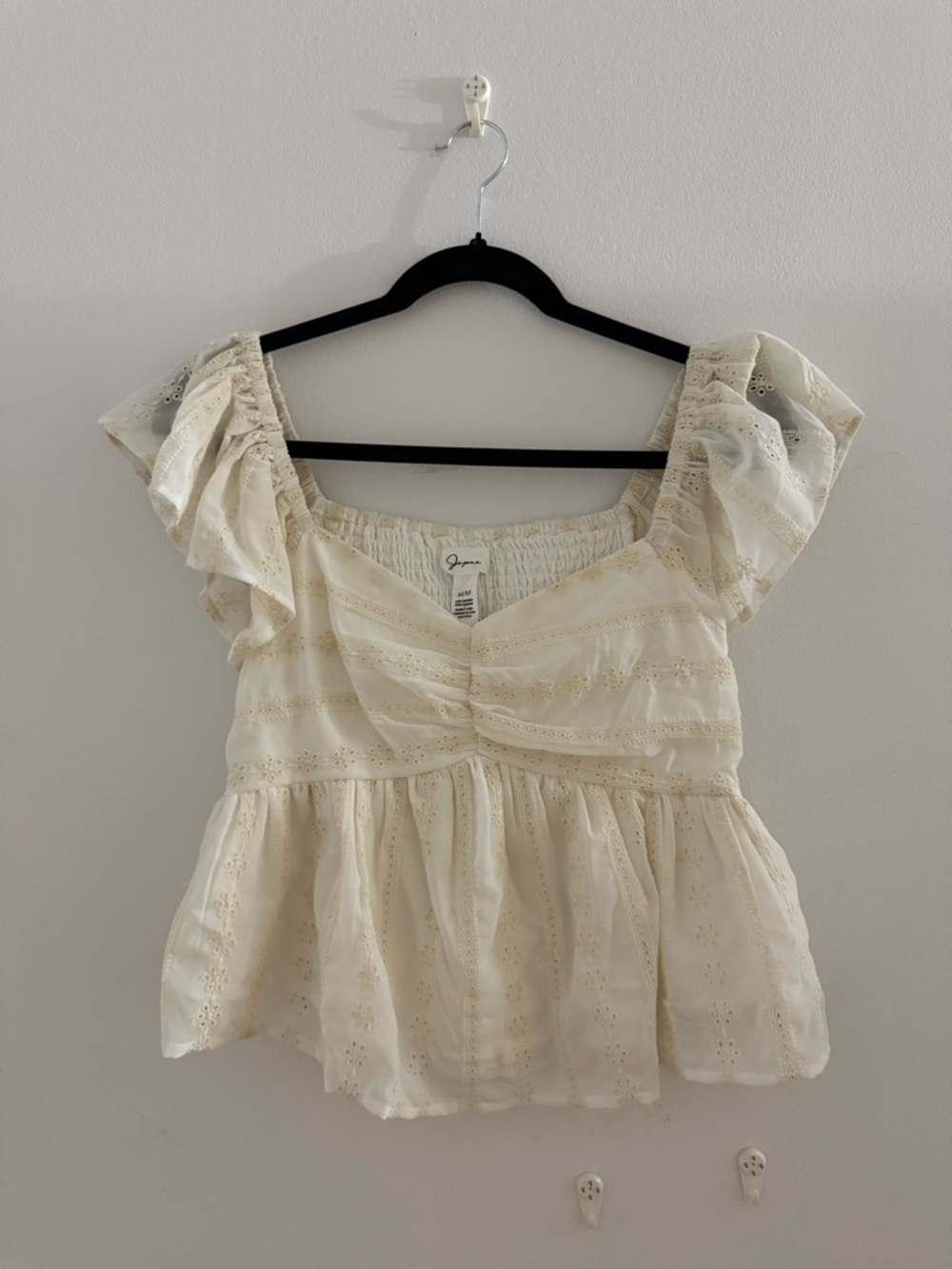 Ivory Eyelet Ruffle Peplum Blouse
